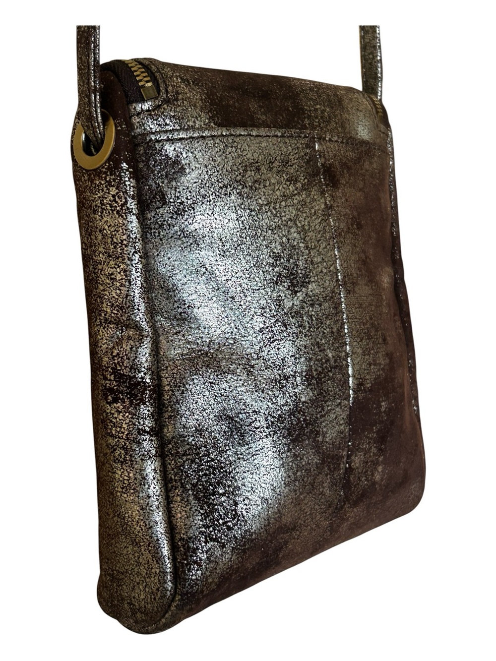 HOBO INTERNATIONAL Fern Metallic Shimmer Crossbody Bag with Brown/Gold Accents - Picture 8 of 17